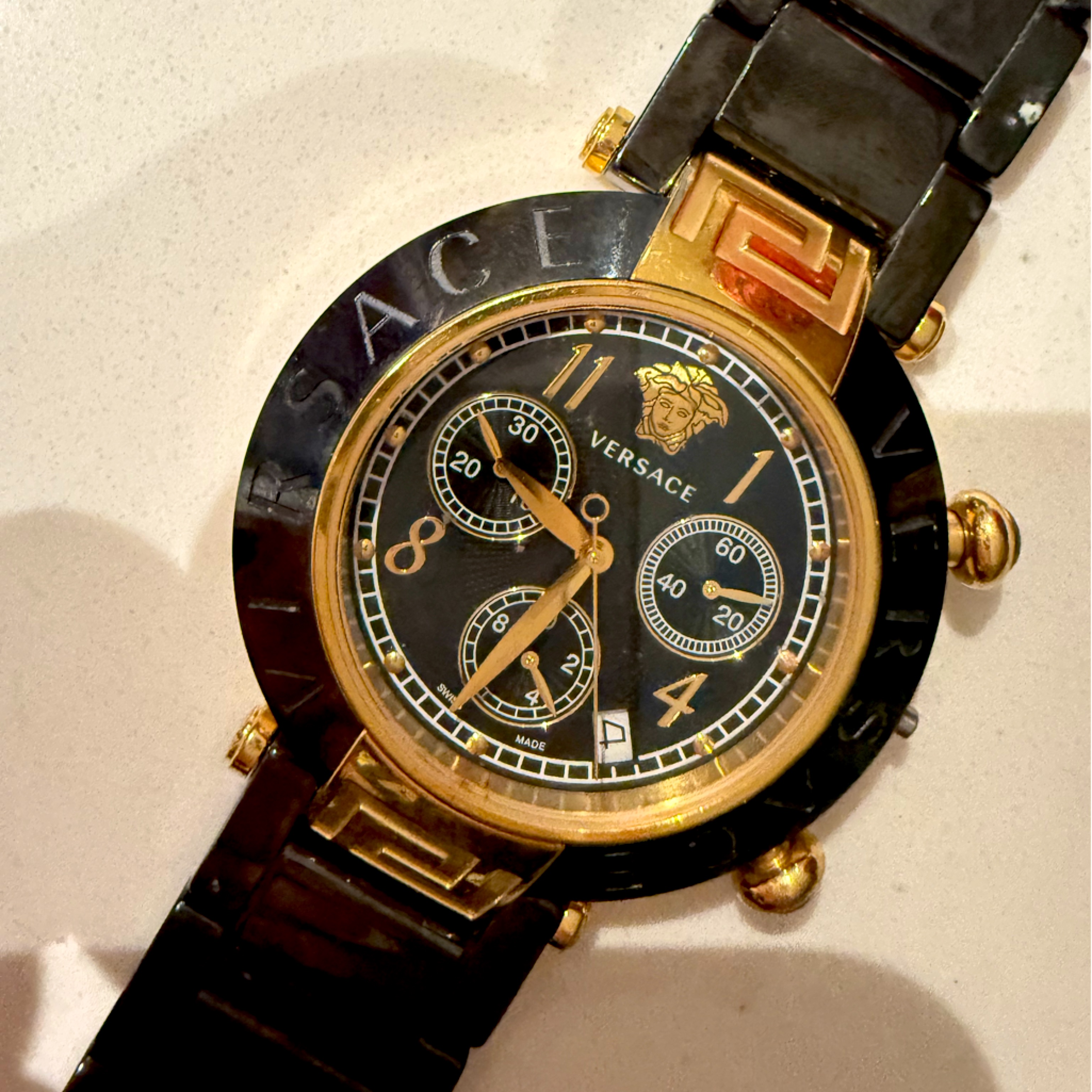 Versace Black Gold Plated Stainless Steel Reve 95c Womens Wristwatch 40 Mm